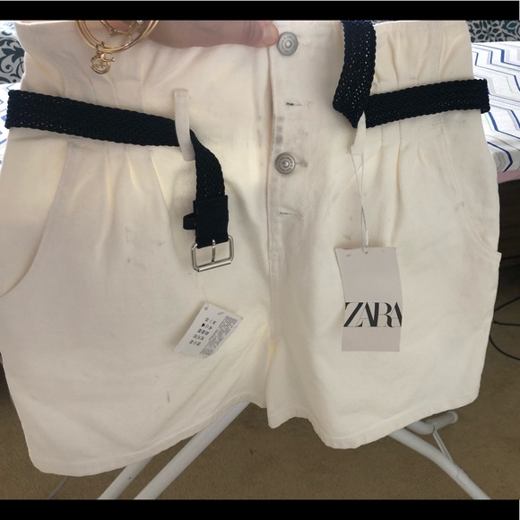 Zara Belted Paperbag White Shorts - Picture 6 of 6